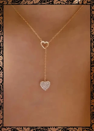 Collier dorée en Y double coeur avec strass, marque: Strass, état: Neuf sans étiquette, 7,99 €, 9,09 € Protection acheteurs incluse