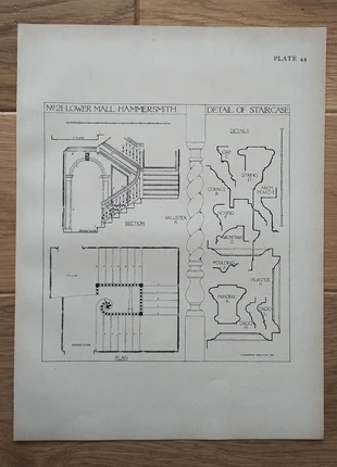 Staircase details at 21 lower mall, hammersmith, london - antique print - 1915, brand: NO LABEL, condition: Good, £8.99, £10.14 includes Buyer Protection Pro
