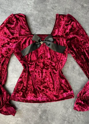Blouse rouge en velours et noeud coquette, brand: COQUETTE, condition: Very good, size: XS / 34 / 6, €15.40, €16.87 includes Buyer Protection