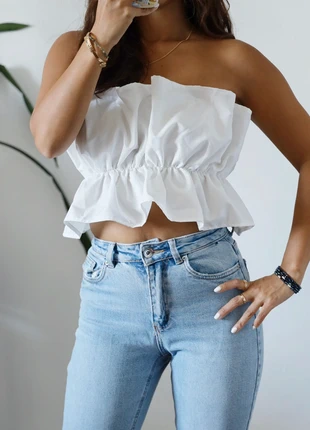 Haut bandeau bohème blanc à volants, marque: Boutique Parisienne, état: Très bon état, taille: XS / 34 / 6, 13,00 €, 14,35 € Protection acheteurs incluse