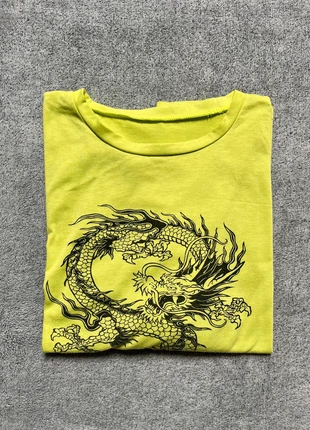 T-shirt manches courtes jaune fluo oversize motif dragon inspiration japonaise Shein L, marca: Shein, estado: Muito bom, tamanho: L, €1.50, €2.28 inclui Proteção do Comprador
