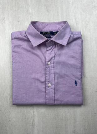 Chemise Ralph Lauren violette motif discret logo bleu brodé M homme slim fit, brand: Ralph Lauren, condizioni: Ottime, taglia: M, €42.00, €44.80 include la Protezione acquisti Pro