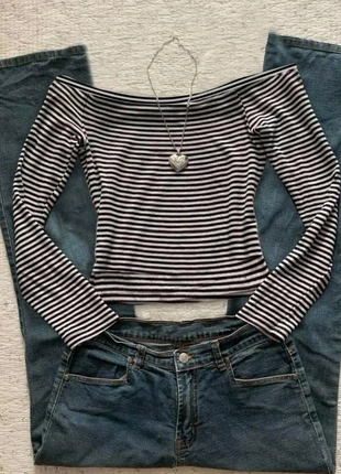 Top y2k vintage off shoulder à rayures manches longues, marque: top y2k vintage Off shoulder, état: Neuf sans étiquette, taille: M / 38 / 10, 24,00 €, 25,90 € Protection acheteurs incluse