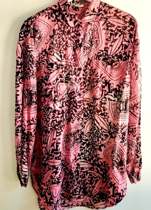 Camisa rosa estampada en negro | Viscosa fina | Estilo vintage tribal, marca: Made in India, estado: Muy bueno, tamaño: XXXL / 46 / 18, 8,00 €, 9,10 € Protección al comprador incluida