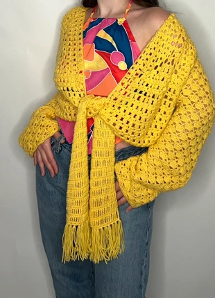 1970s style yellow crochet bohemian hippie fairy festival western gipsy wraptop, merk: Bohemian, staat: Heel goed, maat: XL / 42 / 14, € 18,50, € 20,13 inclusief Kopersbescherming Pro