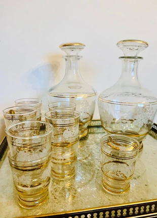 Service à liqueur en verre gravé, marque: Vintage, état: Bon état, 30,00 €, 32,20 € Protection acheteurs incluse