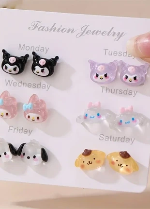 Sanrio Pochacco Pompompurin Cinnamoroll Kuromi My Melody 6 Pairs No-Clip-On Design Resin Earrings, brand: Sanrio, condition: New without tags, £3.99, £4.61 includes Buyer Protection