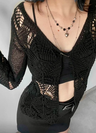 Cardigan crochet nero coprispalle all’uncinetto effetto rete traforato goth boho chic style, marque: The Korean Fashion, état: Neuf sans étiquette, taille: M / 38 / 10, 8,50 €, 9,63 € Protection acheteurs incluse