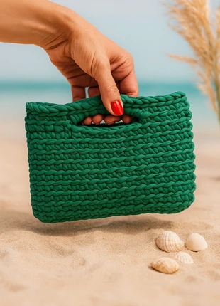 Mini sac clutch vert émeraude – fait main au crochet, marque: bosak, état: Neuf avec étiquette, 12,00 €, 13,30 € Protection acheteurs incluse