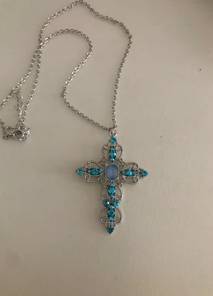 Blue cross necklace, staat: Heel goed, € 3,00, € 3,85 inclusief Kopersbescherming