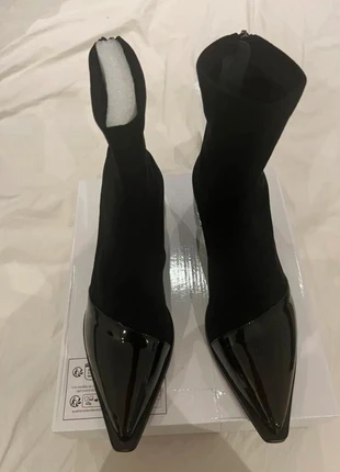 Black Patent and Knit Pointed-Toe Sock Boots, marke: Vintage Dressing, zustand: Sehr gut, größe: 38, 68,00 €, 72,10 € inklusive Vinted-Käuferschutz