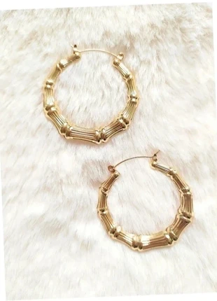 Boucles d’oreilles créoles dorées bambou grand anneau 4,5 cm métal léger doré, staat: Nieuw met prijskaartje, € 8,00, € 9,10 inclusief Kopersbescherming