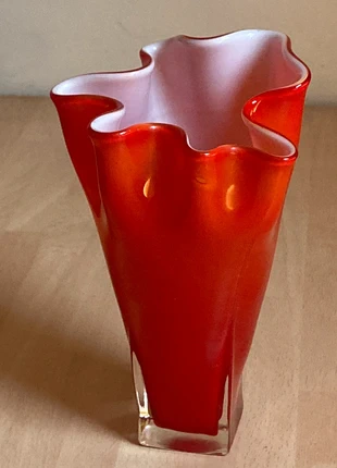 1960s Orange and white handkerchief rim glass vase., condition: Very good, £13.50, £14.88 includes Buyer Protection