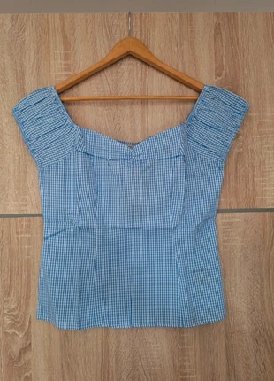 "Winnie top" off shoulder top blauw wit geruit - Banned - Maat L 40, brand: Dancing Days by BANNED, condizioni: Nuovo con cartellino, taglia: L / IT 44 / EU 40, €15.00, €16.45 include la Protezione acquisti Pro