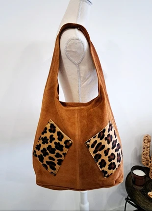 Carteira shopper em pele camel com 1 alça e 2 bolsos leopardo 🐆 Borse in Pelle, marca: Borse in Pelle, estado: Novo sem etiquetas, €44.50, €47.43 inclui Proteção do Comprador