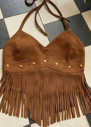 Top Frangé Daim Camel – Bohème / Western / Festival / Y2K, zustand: Sehr gut, größe: M / 38 / 10, 37,99 €, 40,59 € beinhaltet Vinted-Käuferschutz Pro
