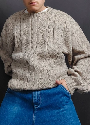 Pull Vintage 80s en Maille Chiné Beige à Motifs Torsades (XL/XXL), brand: Vintage Dressing, condition: Very good, size: XL, €28.00, €30.10 includes Buyer Protection Pro