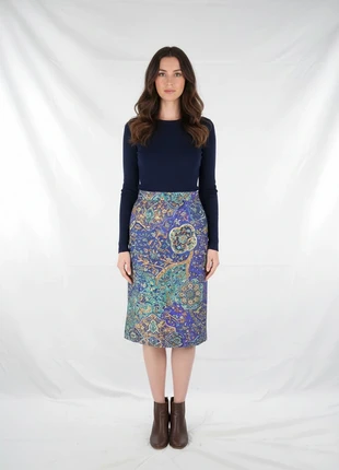 Gonna Donna Blu XL Vintage A Line Foderata Ginocchio Retro Made In Italy Boho, staat: Heel goed, maat: XL / 42 / 14, € 14,90, € 16,35 inclusief Kopersbescherming Pro