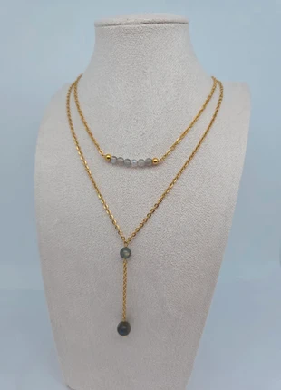 Collier deux rangs en acier inoxydable et pierre labradorite, brand: Tendance, condition: Very good, €8.00, €9.10 includes Buyer Protection