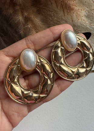 Gold Pearl Statement Circle Earrings, condition: Very good, £7.50, £8.58 includes Buyer Protection Pro