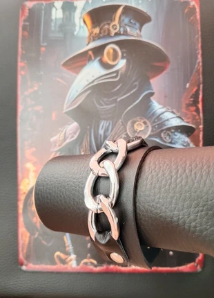 Bracelet chaîne et simili cuir – accessoire rock métal, marque: Punk, état: Neuf avec étiquette, 5,99 €, 6,99 € Protection acheteurs incluse