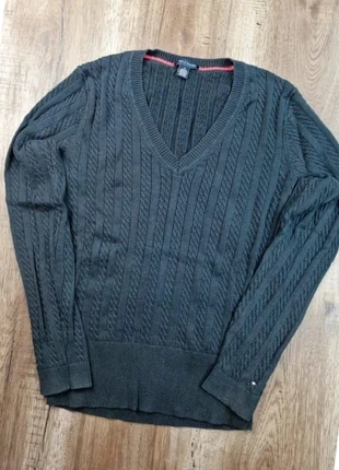 Pull col V torsadé en maille Tommy Hilfiger noir logo brodé taille M Th073, brand: Tommy Hilfiger, condition: Very good, size: M / 38 / 10, €15.00, €16.45 includes Buyer Protection