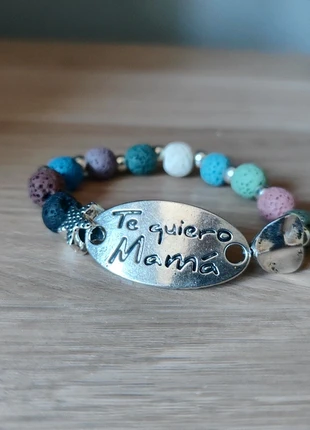 Pulsera elástica "Te quiero mamá" 🌈 Piedra volcánica multicolor, verano elegante, merk: Local, staat: Nieuw zonder prijskaartje, € 6,00, € 7,00 inclusief Kopersbescherming
