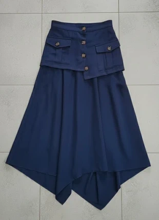 Jupe longue plissée asymétrique à boutons bleu marine, marque: sans marque, état: Très bon état, taille: M / 38 / 10, 40,00 €, 42,70 € Protection acheteurs incluse