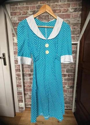 Robe vintage années 60 à pois – bleu vif & détails blancs – t36 – rétro chic, marque: Vintage, état: Très bon état, taille: S / 36 / 8, 12,00 €, 13,30 € Protection acheteurs incluse