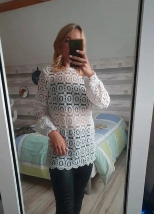 Haut blanc ajouré, marca: Shein, estado: Muy bueno, tamaño: XS / 34 / 6, 3,00 €, 3,85 € Protección al comprador incluida