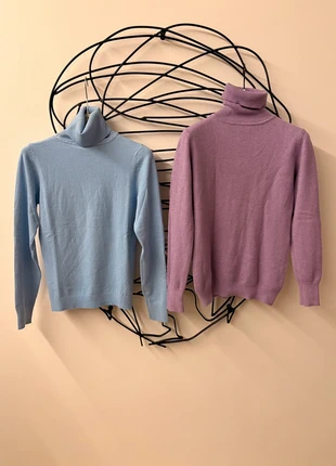 Lotto 2 dolcevita donna M lilla & azzurro – maglia fine collo alto morbida pastello, marke: Miss moda, zustand: Sehr gut, größe: M / 38 / 10, 12,00 €, 13,30 € inklusive Vinted-Käuferschutz