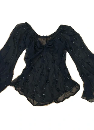 Fairycore alternative embroidery details black chiffon flowy ethereal top, marke: Alternative, zustand: Sehr gut, größe: S / 36 / 8, 26,00 €, 28,00 € inklusive Vinted-Käuferschutz