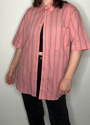 Deadstock 1990s pink grey striped fisherman streetwear vsco girl arthoe indie oversized shirt, merk: Vintage, staat: Heel goed, maat: XL / 42 / 14, € 12,50, € 13,83 inclusief Kopersbescherming Pro