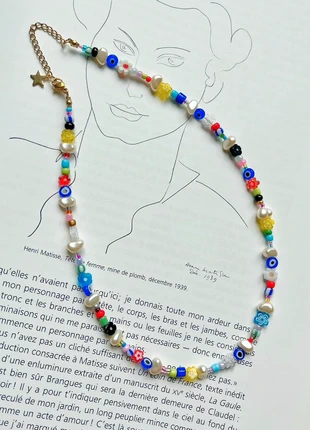 Collier Unisexe Perles nacrées multicolores œil evil eye fleurs acier inoxydable Y2K Dopamine, brand: sans marque, condition: Very good, €10.00, €11.20 includes Buyer Protection
