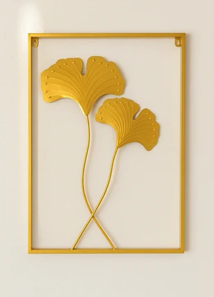 Cadre mural doré métal 2 Grande Feuilles de ginkgo – 60x40 cm, marca: Art, estado: Muy bueno, 12,00 €, 13,30 € Protección al comprador incluida