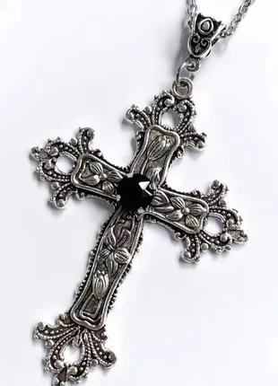 Silver Tone Cross with Black Gem Necklace, brand: Feather Pendants, condition: New with tags, £3.50, £4.38 includes Buyer Protection