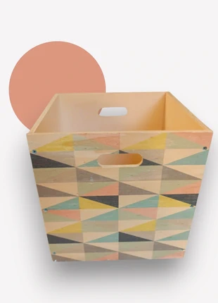 Caisse de rangement en bois motifs géométriques, marque: Leroy Merlin, état: Très bon état, 8,00 €, 9,10 € Protection acheteurs incluse