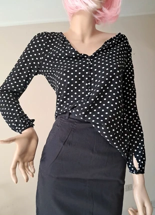 🎀blusa elegante vintage retro cotone polka maniche lunghe bottoni nero bianco S/36/40, marke: Vintage Dressing, zustand: Sehr gut, größe: S / 36 / 8, 5,50 €, 6,48 € inklusive Vinted-Käuferschutz
