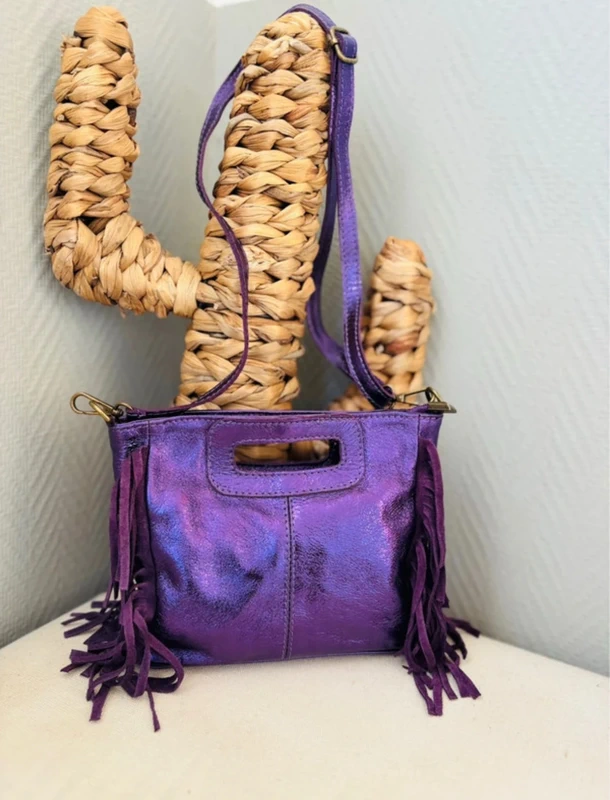 Sac bohème cuir violet irisé avec bandoulière - photo numéro 5