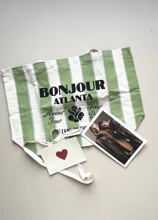 Tote bag Sézane Bonjour Atlanta édition limitée rayé vert/blanc, merk: Sézane, staat: Nieuw met prijskaartje, € 19,00, € 20,65 inclusief Kopersbescherming