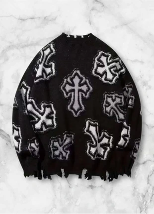 Pull noir motif croix effet usé destroyed taille M style streetwear oversize Y2K vintage, marque: y2k, état: Très bon état, taille: M, 40,00 €, 42,70 € Protection acheteurs (Pro) incluse