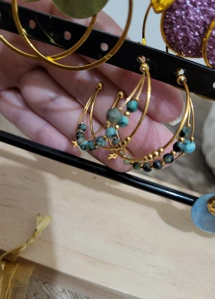 Boucles d'oreilles créoles bohm paris perles naturelles turquoise africaines, marque: Bohm, état: Neuf sans étiquette, 9,00 €, 10,15 € Protection acheteurs incluse