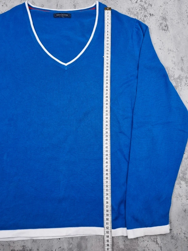 Pull col V Tommy Hilfiger Bleu – Taille XL Femme (mesures en photos) - photo numéro 5