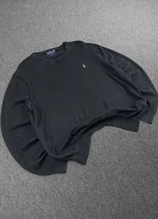 Pull / Sweat "Ralph Lauren" Vintage 80s en Maille Légère Noir à Logo Brodé Gris 100% Coton Pima (L), marque: Ralph Lauren, état: Satisfaisant, taille: L, 16,00 €, 17,50 € Protection acheteurs (Pro) incluse