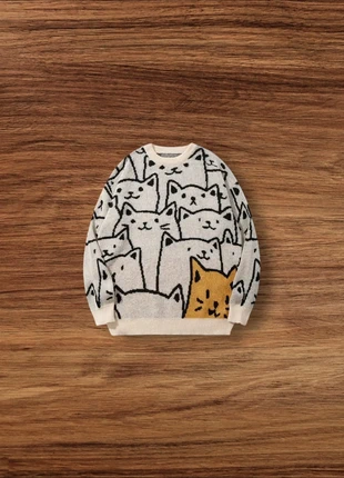 Pull Vintage Y2K Motifs Chat Crème Taille S - Américain Old School USA 90s Streetwear, brand: Aesthetic, condition: Very good, size: S, €39.90, €42.60 includes Buyer Protection