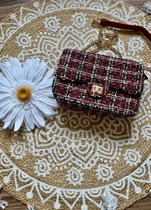 Sac à main chic effet tweed rouge noir blanc avec chaîne dorée, brand: sans marque, condizioni: Ottime, €30.00, €32.20 include la Protezione acquisti