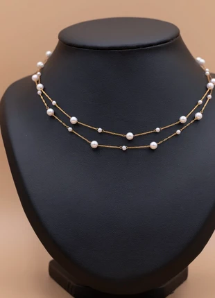 Collier double rang avec perles d'eau douce, merk: Glamour, staat: Heel goed, € 19,00, € 20,65 inclusief Kopersbescherming Pro