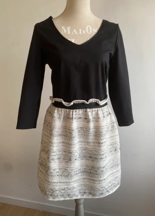 Abitino NAF NAF nero écru 🎀 con fiocco sul retro – taglia S (40 IT), elegante e raffinato, brand: Naf Naf, condizioni: Ottime, taglia: S / IT 40 / EU 36, €12.00, €13.30 include la Protezione acquisti