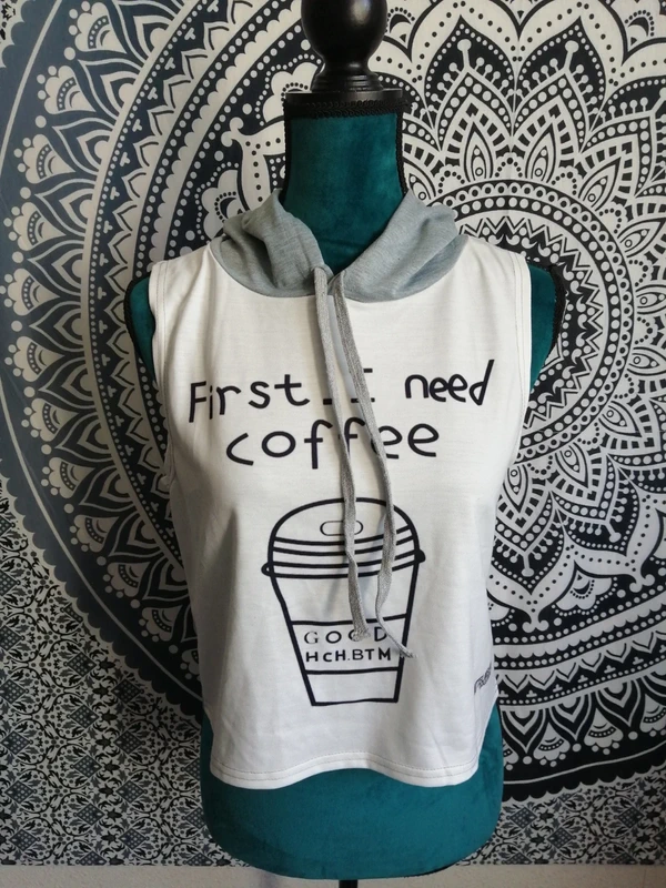 Top gris et blanc à capuche imprimé mug et message / romwe / (L) - photo numéro 2