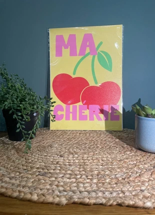 Pop Art 'Ma Chérie' Cherry Print - Yellow & Pink Retro Decor, brand: FingyMajigs, condition: New without tags, £4.00, £4.90 includes Buyer Protection